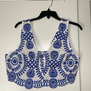 Embroidered Blue and White Women's Top